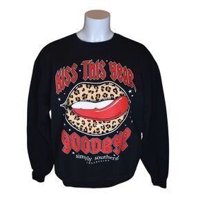 Simply Southern Kiss the Year Goodbye Crewneck Sweatshirt Black New Years Medium